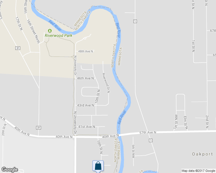 map of restaurants, bars, coffee shops, grocery stores, and more near Riverwood Drive North in Fargo