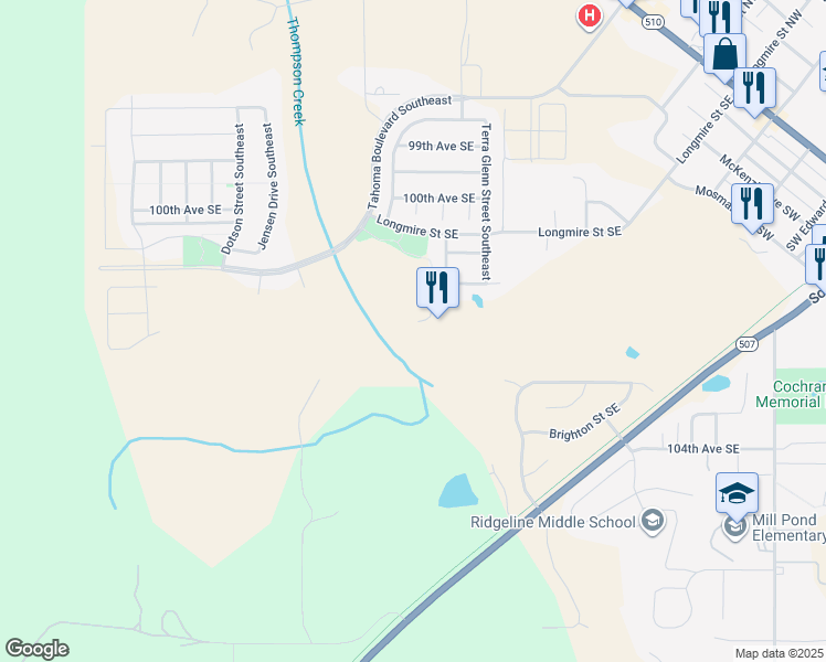 map of restaurants, bars, coffee shops, grocery stores, and more near 10175 Terra Valley Street Southeast in Yelm