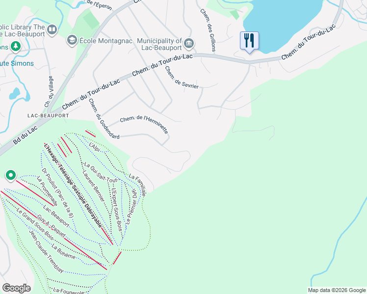 map of restaurants, bars, coffee shops, grocery stores, and more near 47 Chemin du Godendard in Capitale-Nationale