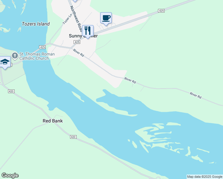 map of restaurants, bars, coffee shops, grocery stores, and more near 60 River Road in Sunny Corner