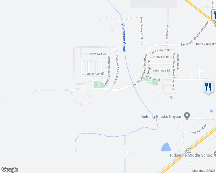 map of restaurants, bars, coffee shops, grocery stores, and more near 10083 Jensen Drive Southeast in Yelm