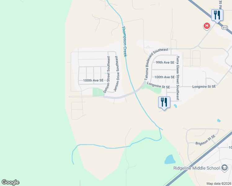 map of restaurants, bars, coffee shops, grocery stores, and more near 10047 Jensen Drive Southeast in Yelm