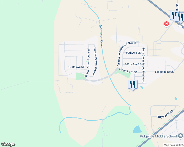 map of restaurants, bars, coffee shops, grocery stores, and more near 10036 Jensen Drive Southeast in Yelm