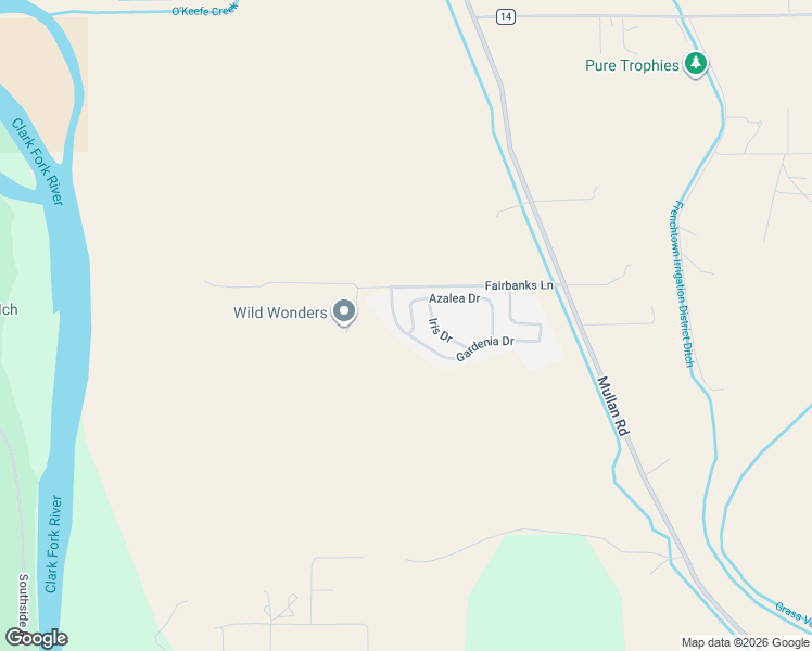 map of restaurants, bars, coffee shops, grocery stores, and more near 7529-7537 Gardenia Dr in Missoula