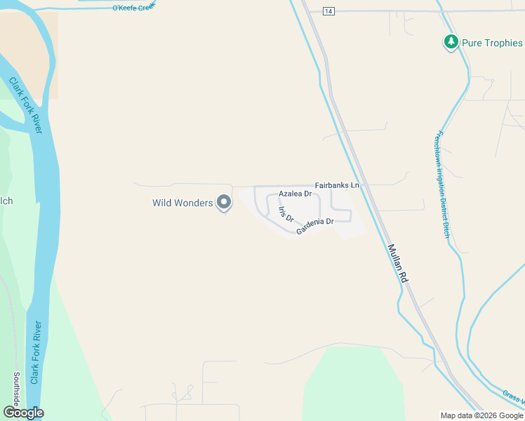 map of restaurants, bars, coffee shops, grocery stores, and more near 7529 Gardenia Drive in Missoula