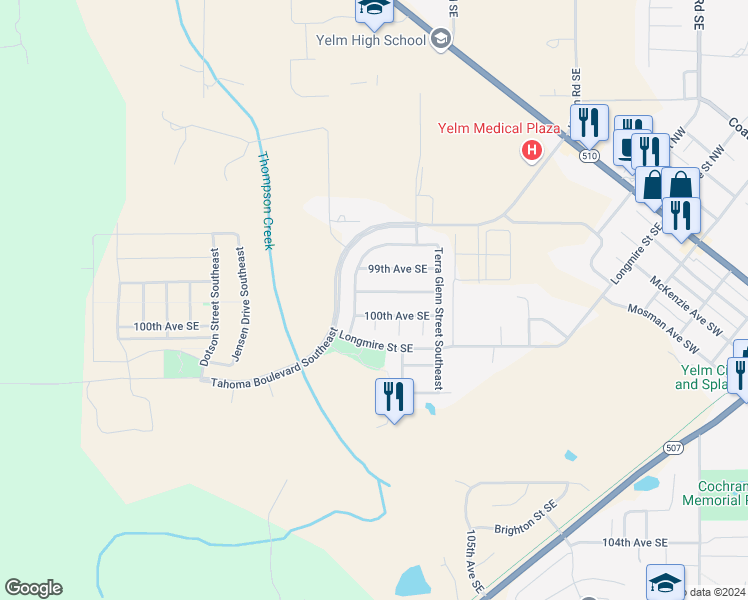 map of restaurants, bars, coffee shops, grocery stores, and more near 14821 99th Way Southeast in Yelm