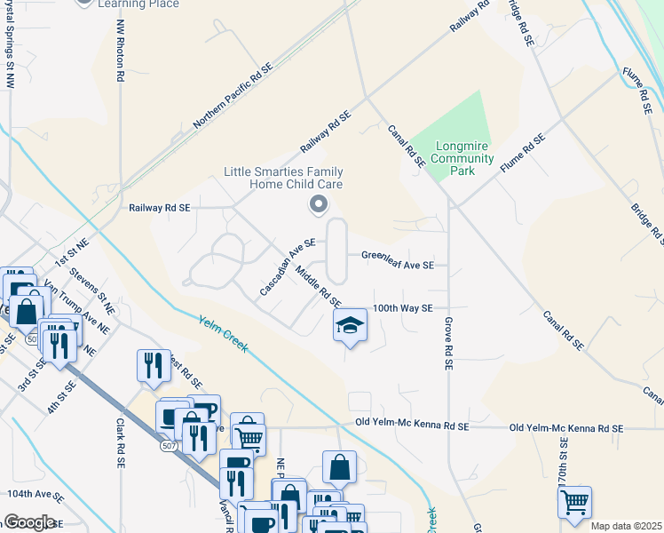 map of restaurants, bars, coffee shops, grocery stores, and more near 9928 Greenleaf Loop Southeast in Yelm