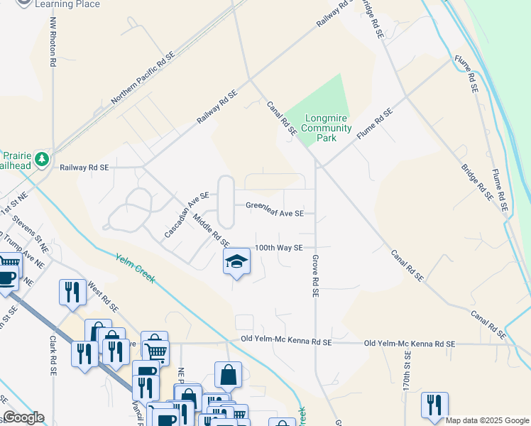map of restaurants, bars, coffee shops, grocery stores, and more near 16609 Greenleaf Avenue Southeast in Yelm