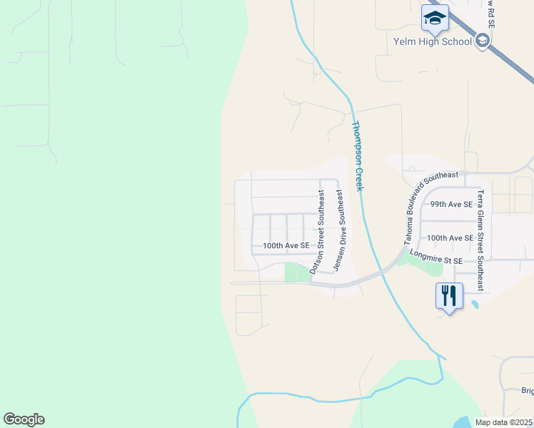 map of restaurants, bars, coffee shops, grocery stores, and more near 14368 99th Way Southeast in Yelm