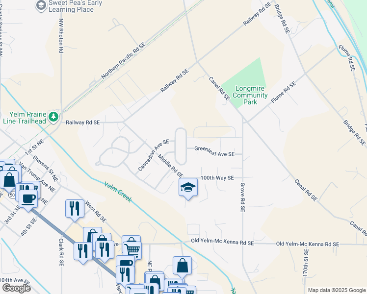 map of restaurants, bars, coffee shops, grocery stores, and more near 9904 Greenleaf Loop Southeast in Yelm