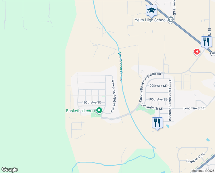 map of restaurants, bars, coffee shops, grocery stores, and more near 9919 Dotson Street Southeast in Yelm