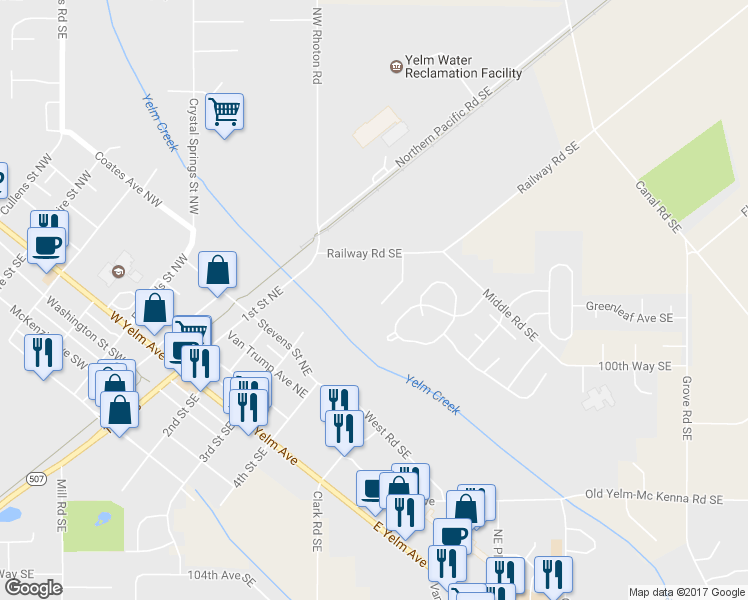 map of restaurants, bars, coffee shops, grocery stores, and more near 9904 Donovan Court Southeast in Yelm