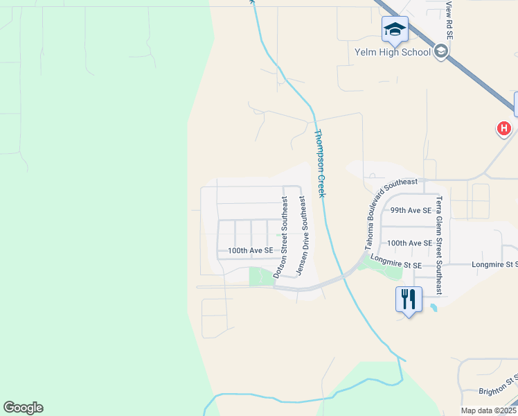 map of restaurants, bars, coffee shops, grocery stores, and more near 14421 99th Avenue Southeast in Yelm