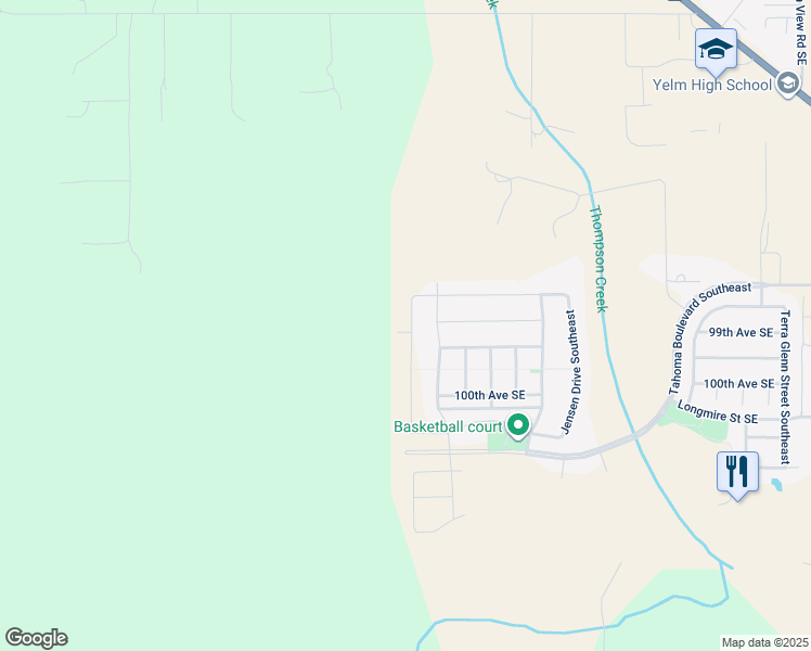 map of restaurants, bars, coffee shops, grocery stores, and more near 9889 Merrick Street Southeast in Yelm