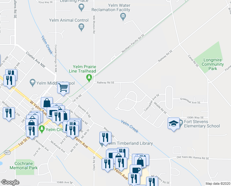 map of restaurants, bars, coffee shops, grocery stores, and more near 9826 Donovan Court Southeast in Yelm