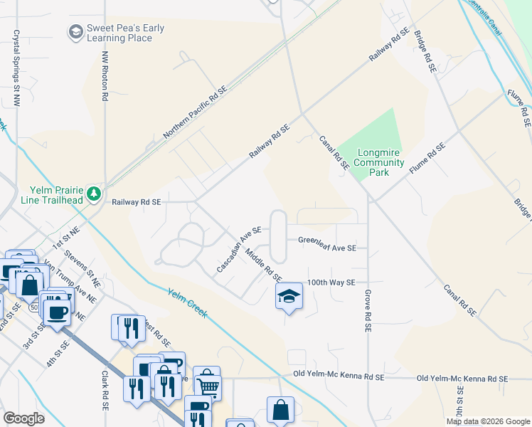 map of restaurants, bars, coffee shops, grocery stores, and more near 9837 Greenleaf Loop Southeast in Yelm