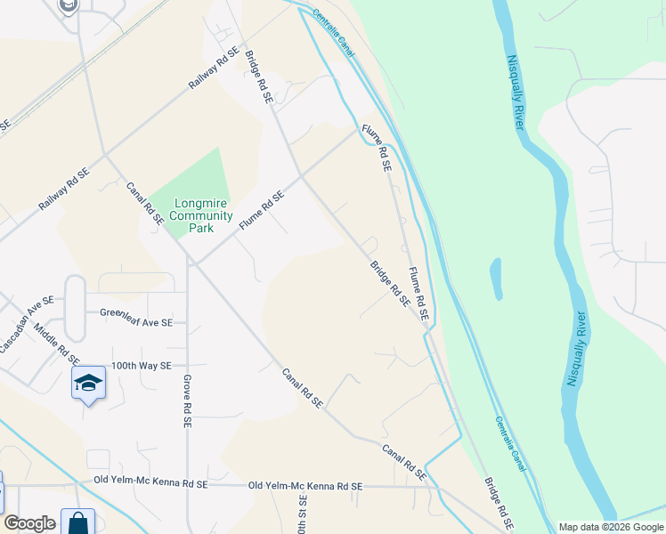 map of restaurants, bars, coffee shops, grocery stores, and more near 9803 Bridge Road Southeast in Yelm