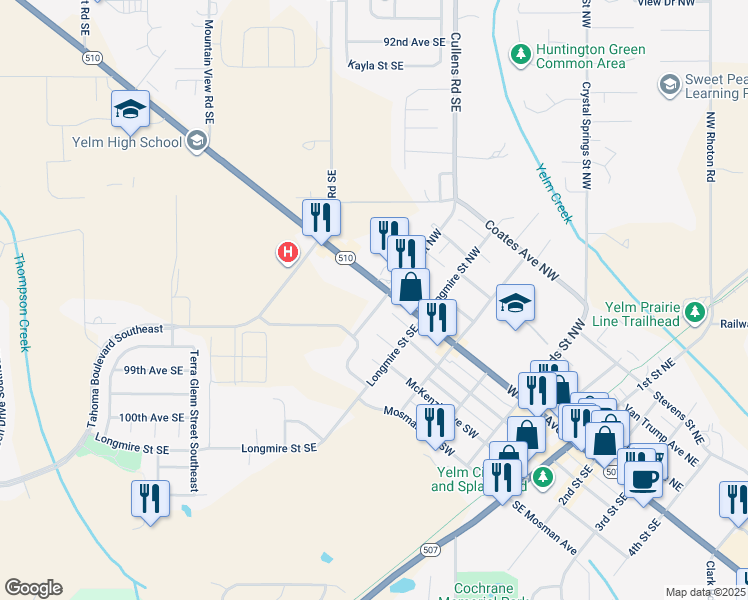 map of restaurants, bars, coffee shops, grocery stores, and more near 703 Berry Valley Road Southeast in Yelm