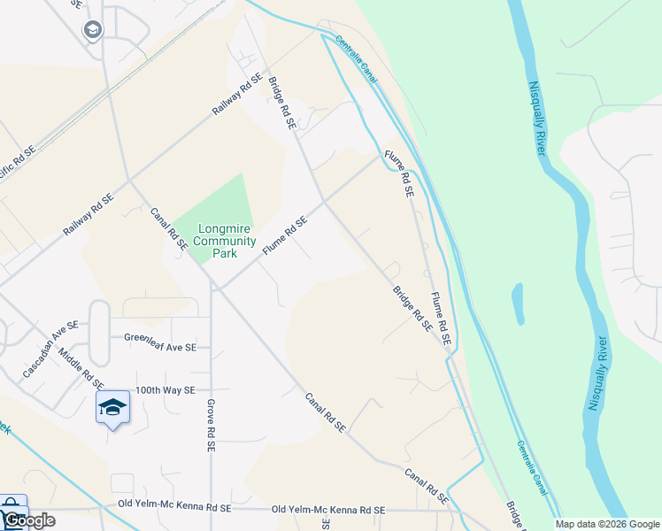 map of restaurants, bars, coffee shops, grocery stores, and more near 9803 Bridge Road Southeast in Yelm