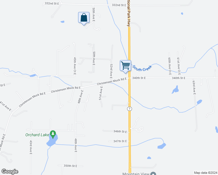 map of restaurants, bars, coffee shops, grocery stores, and more near 5112 Christensen Muck Road East in Eatonville