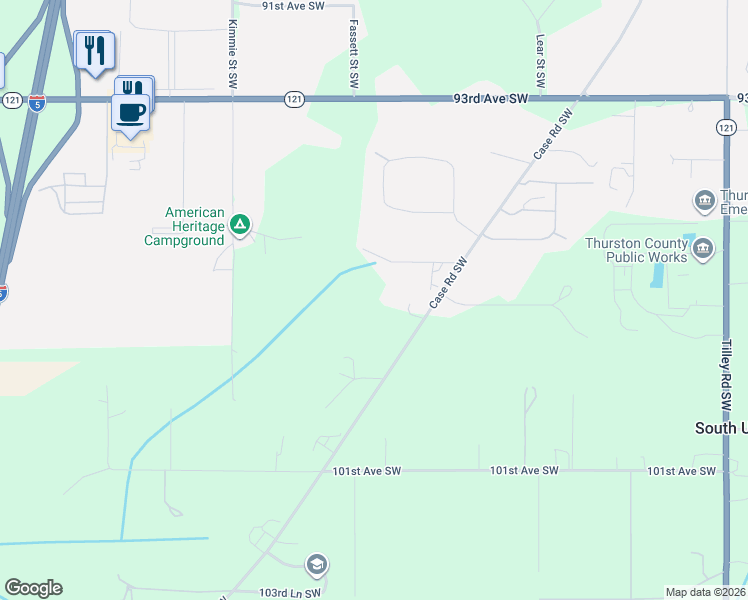 map of restaurants, bars, coffee shops, grocery stores, and more near 9727 Case Road Southwest in Olympia