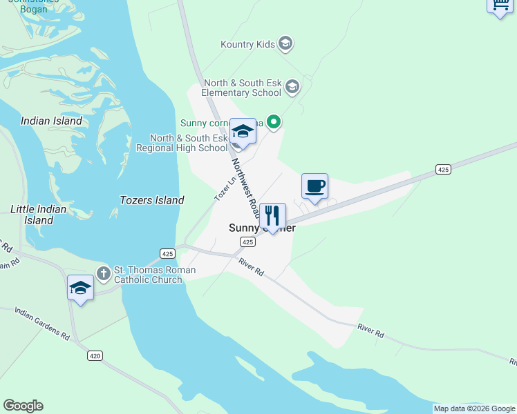 map of restaurants, bars, coffee shops, grocery stores, and more near 10 Northwest Road in Sunny Corner