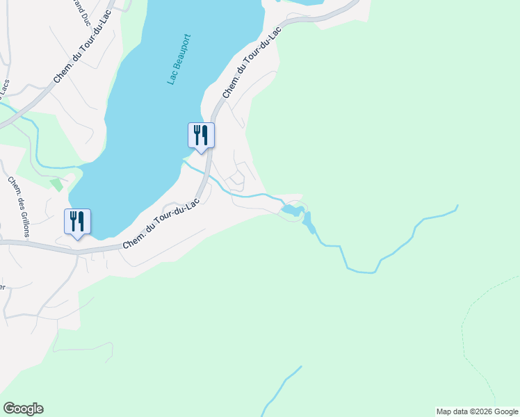 map of restaurants, bars, coffee shops, grocery stores, and more near Chemin de la Coulée in La Jacques-Cartier