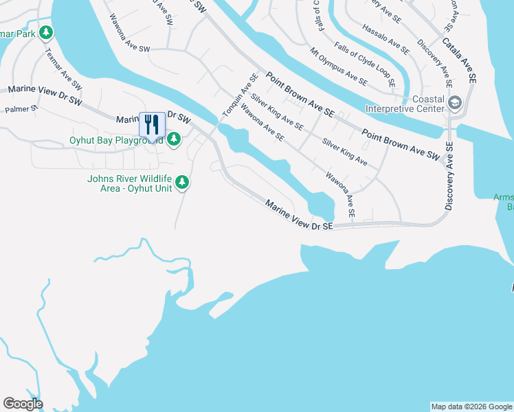 map of restaurants, bars, coffee shops, grocery stores, and more near 160 Marine View Drive Southeast in Ocean Shores