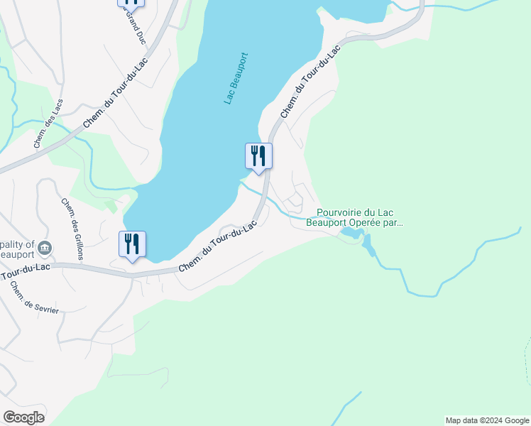 map of restaurants, bars, coffee shops, grocery stores, and more near 154 Chemin du Tour-du-Lac in Capitale-Nationale
