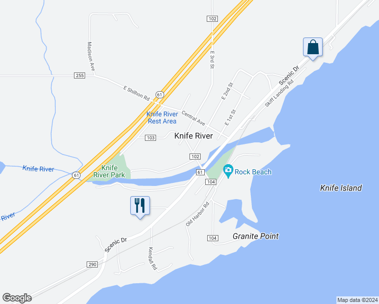 map of restaurants, bars, coffee shops, grocery stores, and more near in Knife River