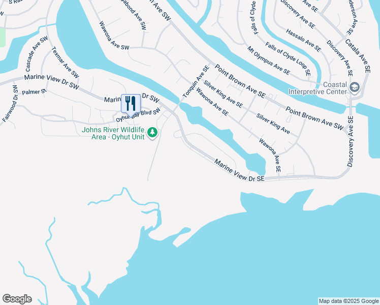 map of restaurants, bars, coffee shops, grocery stores, and more near 145 Marine View Drive Southeast in Ocean Shores