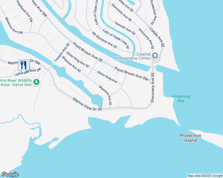 map of restaurants, bars, coffee shops, grocery stores, and more near 1010 Wawona Avenue Southeast in Ocean Shores