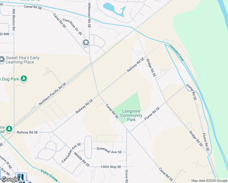 map of restaurants, bars, coffee shops, grocery stores, and more near 16711 Railroad Way Southeast in Yelm