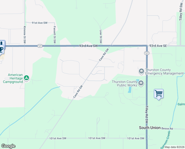 map of restaurants, bars, coffee shops, grocery stores, and more near 9505 Case Road Southwest in Olympia