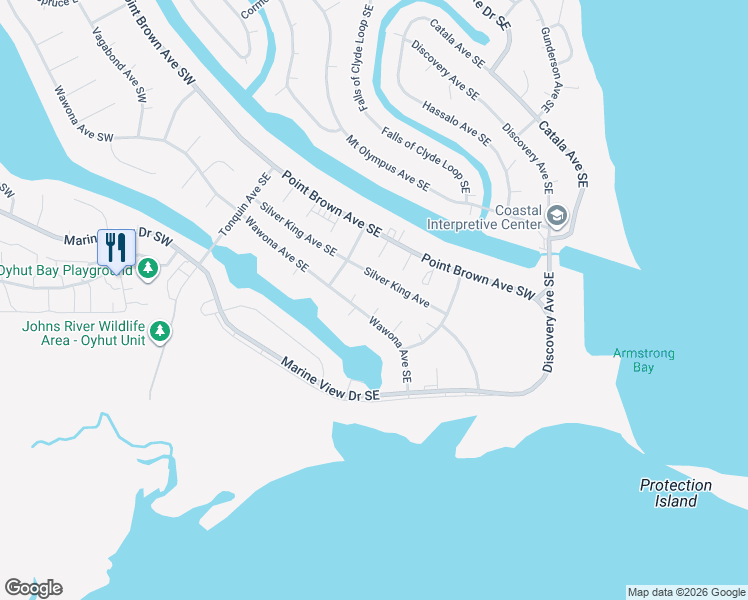 map of restaurants, bars, coffee shops, grocery stores, and more near 964 Attu Court Southwest in Ocean Shores