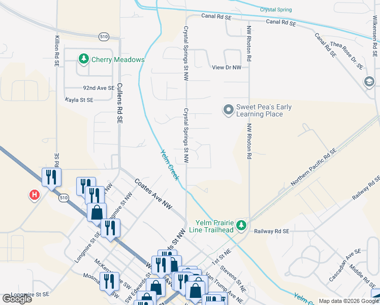 map of restaurants, bars, coffee shops, grocery stores, and more near 15721 95th Court Southeast in Yelm