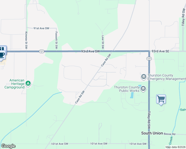 map of restaurants, bars, coffee shops, grocery stores, and more near 9505 Case Road Southwest in Olympia