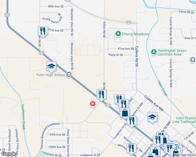 map of restaurants, bars, coffee shops, grocery stores, and more near 405 Killion Court Northwest in Yelm