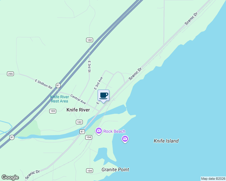 map of restaurants, bars, coffee shops, grocery stores, and more near 282 East 1st Street in Knife River