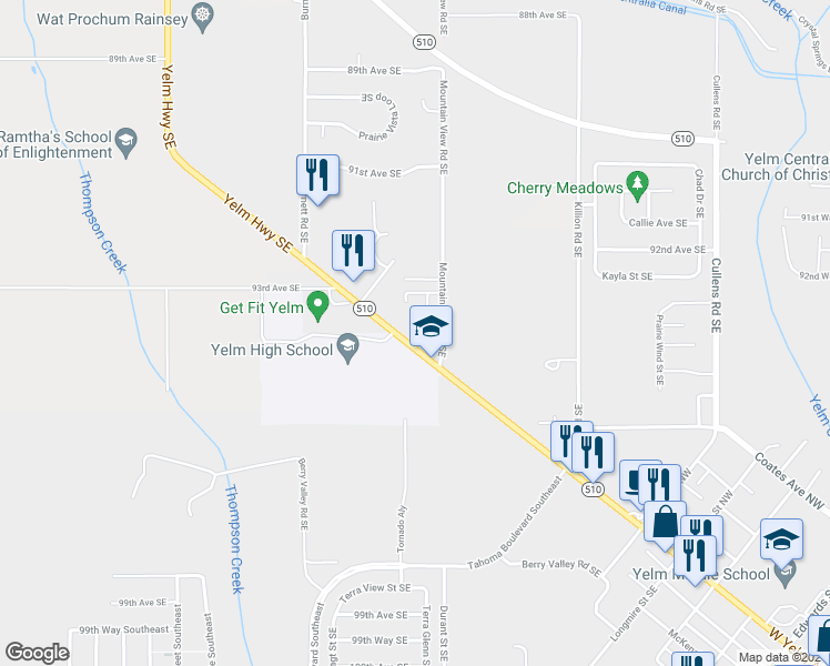 map of restaurants, bars, coffee shops, grocery stores, and more near 1318 W Yelm Ave in Yelm