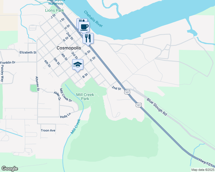 map of restaurants, bars, coffee shops, grocery stores, and more near 1736 2nd Street in Aberdeen