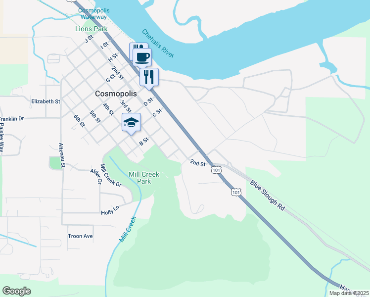 map of restaurants, bars, coffee shops, grocery stores, and more near 1736 2nd Street in Aberdeen