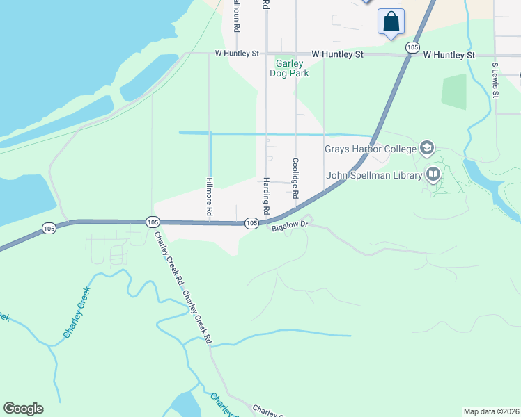 map of restaurants, bars, coffee shops, grocery stores, and more near 1915 Harding in Hoquiam
