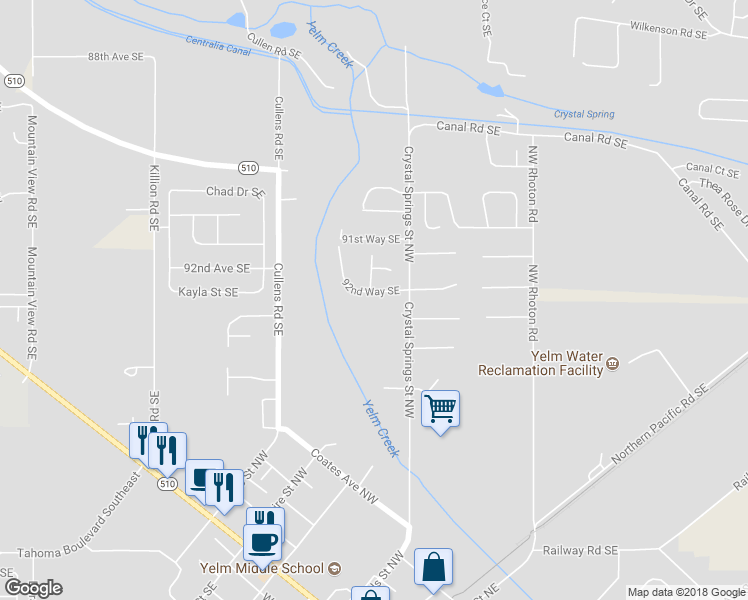 map of restaurants, bars, coffee shops, grocery stores, and more near 15701 92nd Way Southeast in Yelm