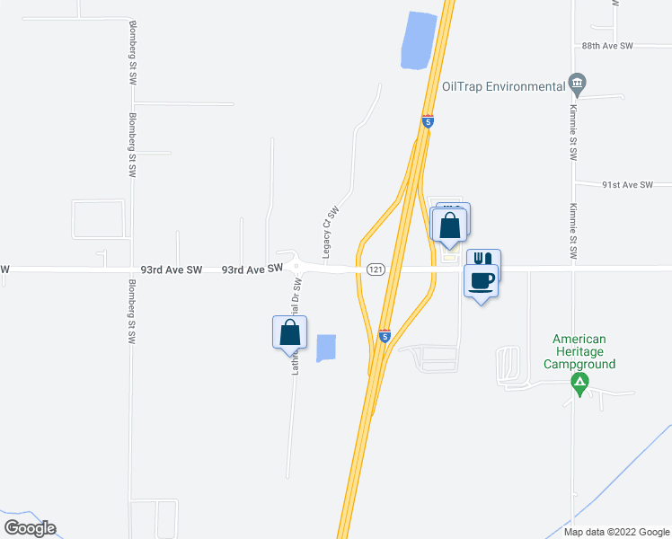 map of restaurants, bars, coffee shops, grocery stores, and more near 93rd Avenue Southwest in Olympia