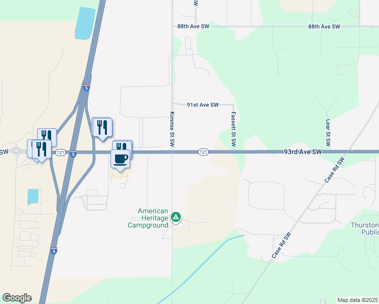 map of restaurants, bars, coffee shops, grocery stores, and more near 93rd Avenue Southwest in Olympia