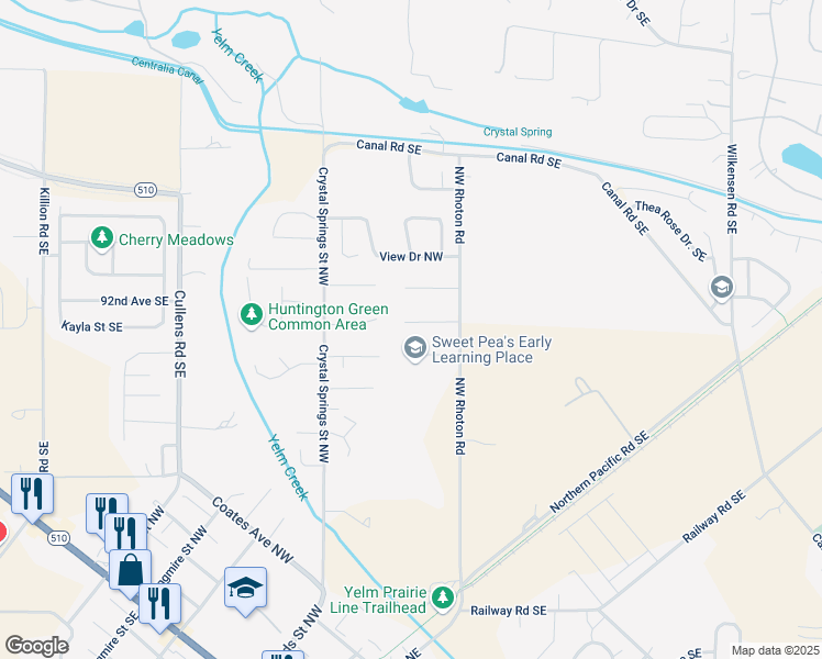 map of restaurants, bars, coffee shops, grocery stores, and more near 1109 Northwest Rhoton Court in Yelm