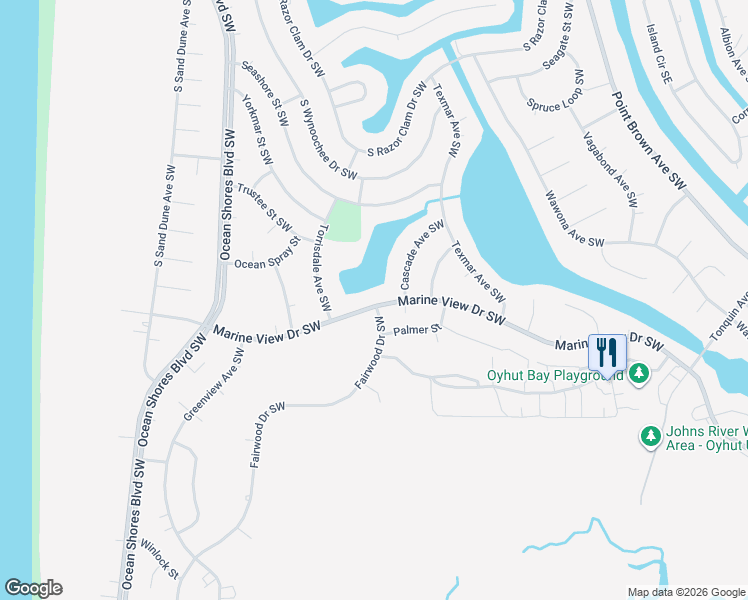map of restaurants, bars, coffee shops, grocery stores, and more near 368 Marine View Drive Southwest in Ocean Shores