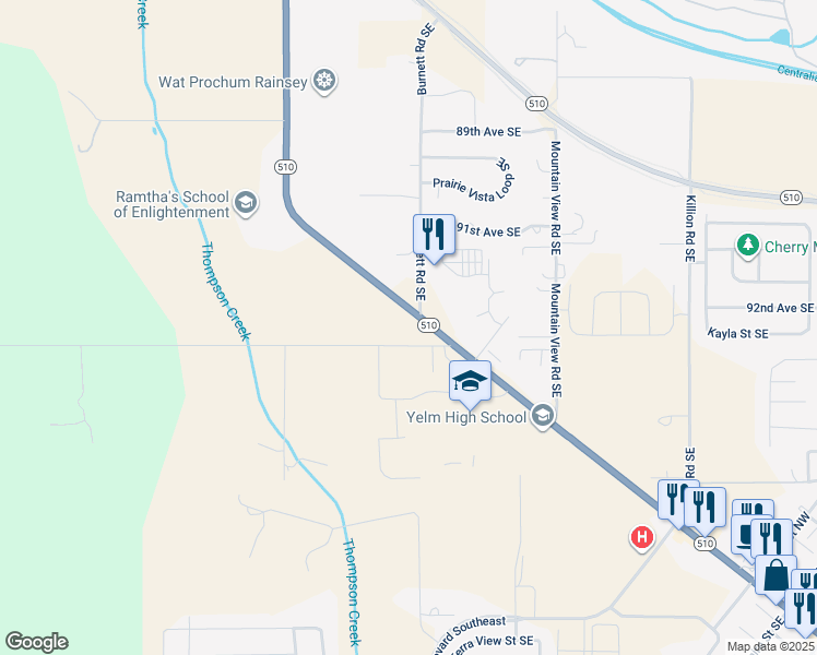 map of restaurants, bars, coffee shops, grocery stores, and more near 14711 Washington 510 in Yelm