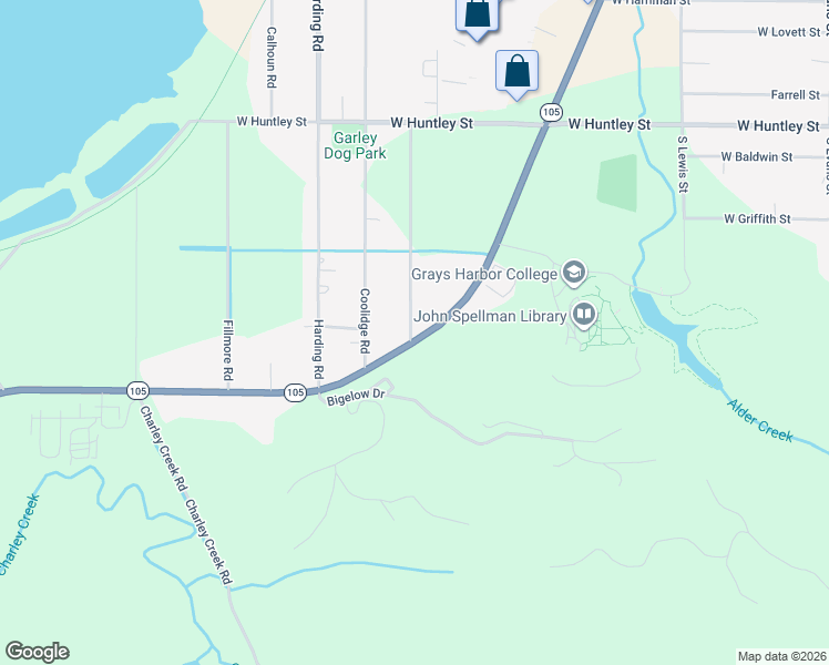 map of restaurants, bars, coffee shops, grocery stores, and more near 1911 Washington 105 in Aberdeen